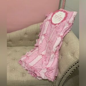 Pink Bows Stripe Ruffled Throw Blanket Coquette Envogue